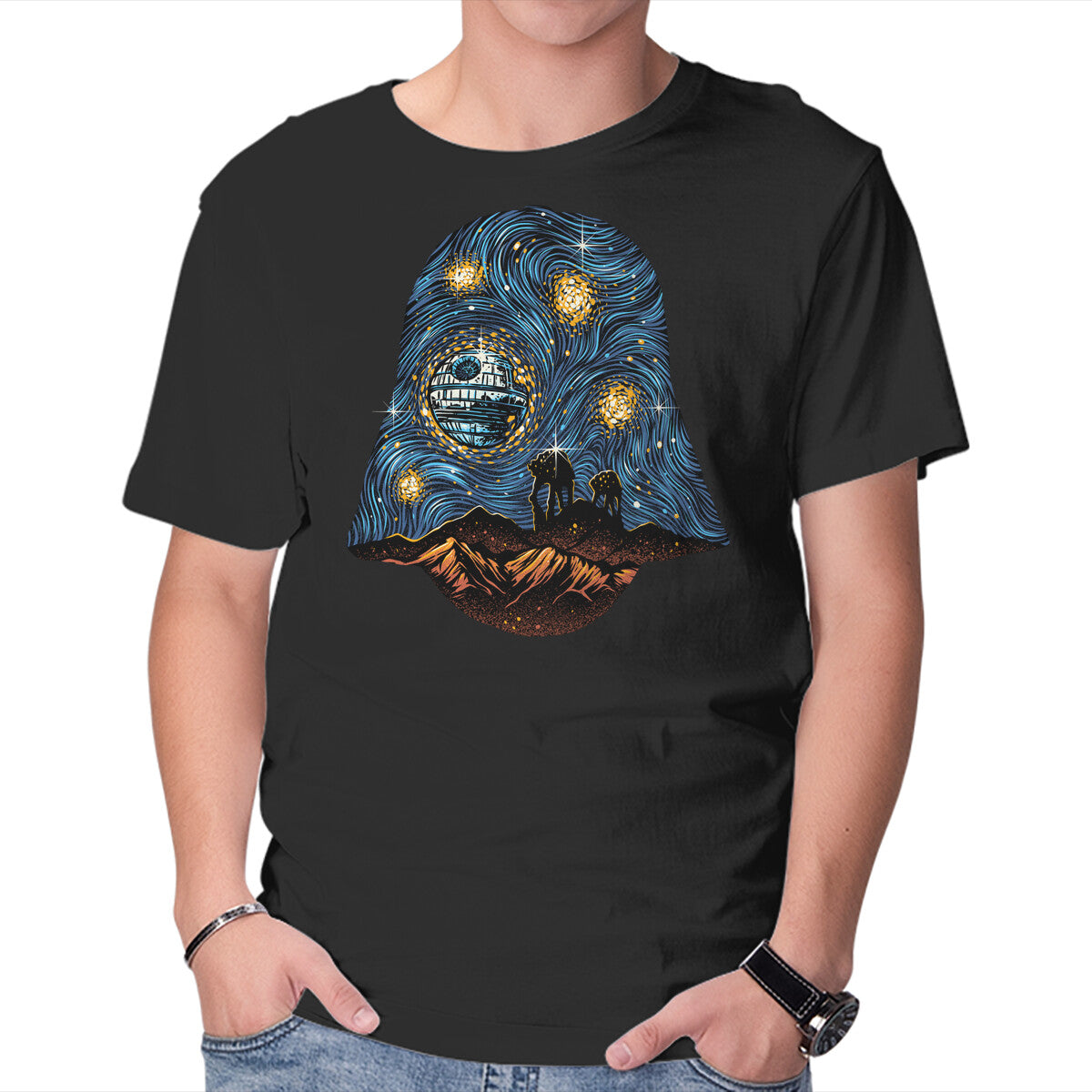 Unisex Crew Neck T-Shirt Starry Empire Night Graphic Short Sleeve Casual Tee S