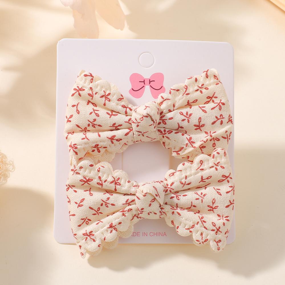 2pcs/set Cute Cotton Plaid Flower Prints Bow Hair Clips Baby Girls Summer Bowknot Hairgrips Barrettes Headwear Hair Accessories