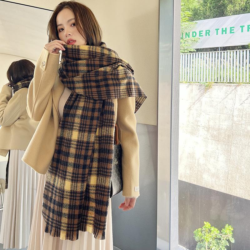2025 new autumn and winter thickened scarf warm imitation cashmere scarf plaid fringed scarf women's versatile simple scarf