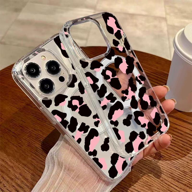 Fashion Black Pink Leopard Print Phone Case For iPhone 17 16 15 14 13 12 11 Pro Max 7 8 Plus 16E 17Air X XR XS Max Soft Cover