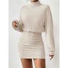 Women's Turtleneck Long Sleeve Ribbed Knit Bodycon Mini Dress Casual Sweater Dress