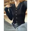 Korean V-Neck Lace Splicing Cashmere Cardigan – Women's Waist-Cinching Sweater for Early Spring