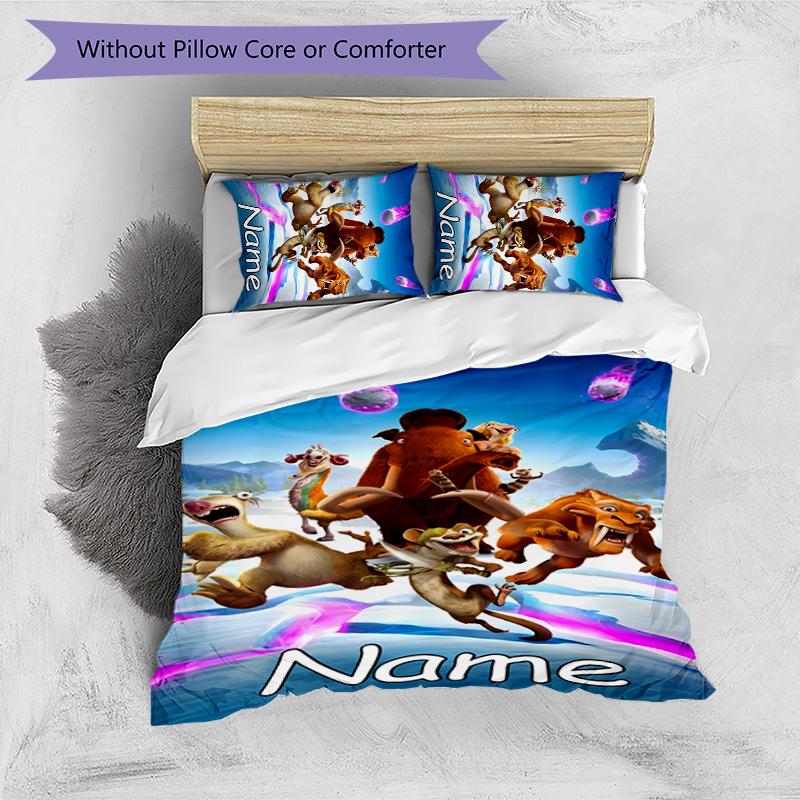 Juego de Ropa de Cama con Nombre Personalizado de Dibujos Animados Ice Age: El Origen de los Dinosaurios, Cierre de Funda Nórdica, Incluye 1 Funda Nórdica y 2 Fundas de Almohada para Todas las Estaciones, Dormitorio