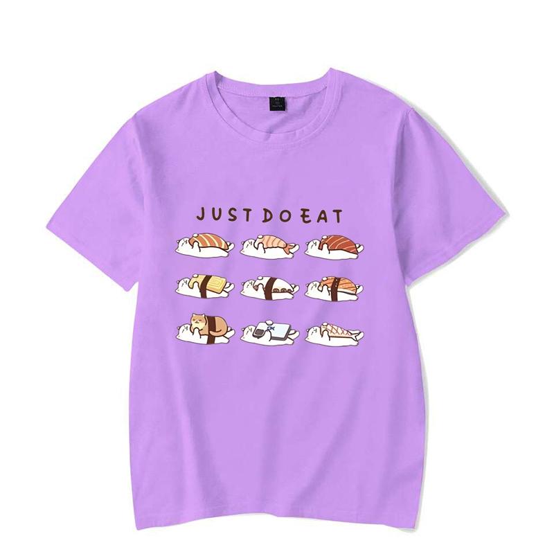 Vtipná kočka Shushi Grafická trička Roztomilé kreslené potištěné tričko Volné unisex Kulatý výstřih Dámské oblečení Streetwear