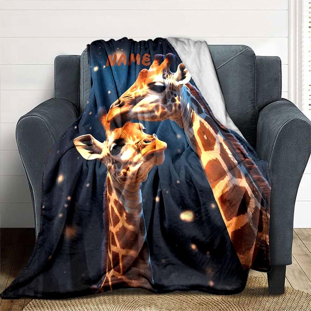 Giraffe Family Home Customize Your Name Blankets Soft Cozy And Lightweight For All Seasons Perfect For Picnics Sofa Office Bed Living Room And Ideal