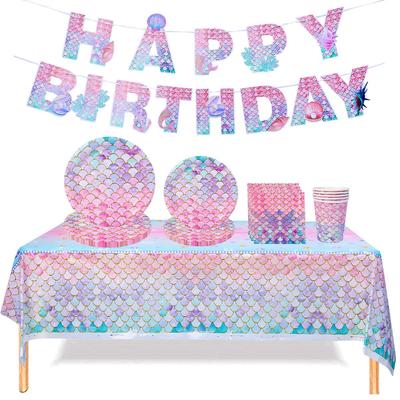 Kleine Meerjungfrau Einweggeschirr Meerjungfrau Geburtstagsfeier Dekoration Babyparty 1. Geburtstag Mädchen Meerjungfrau Partyzubehör