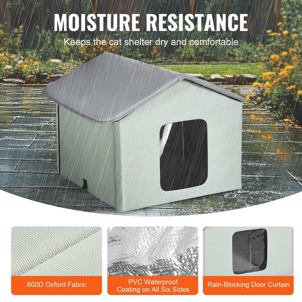 Heated Cat House Foldable Kitty Shelter with Heated Pad Green Middle