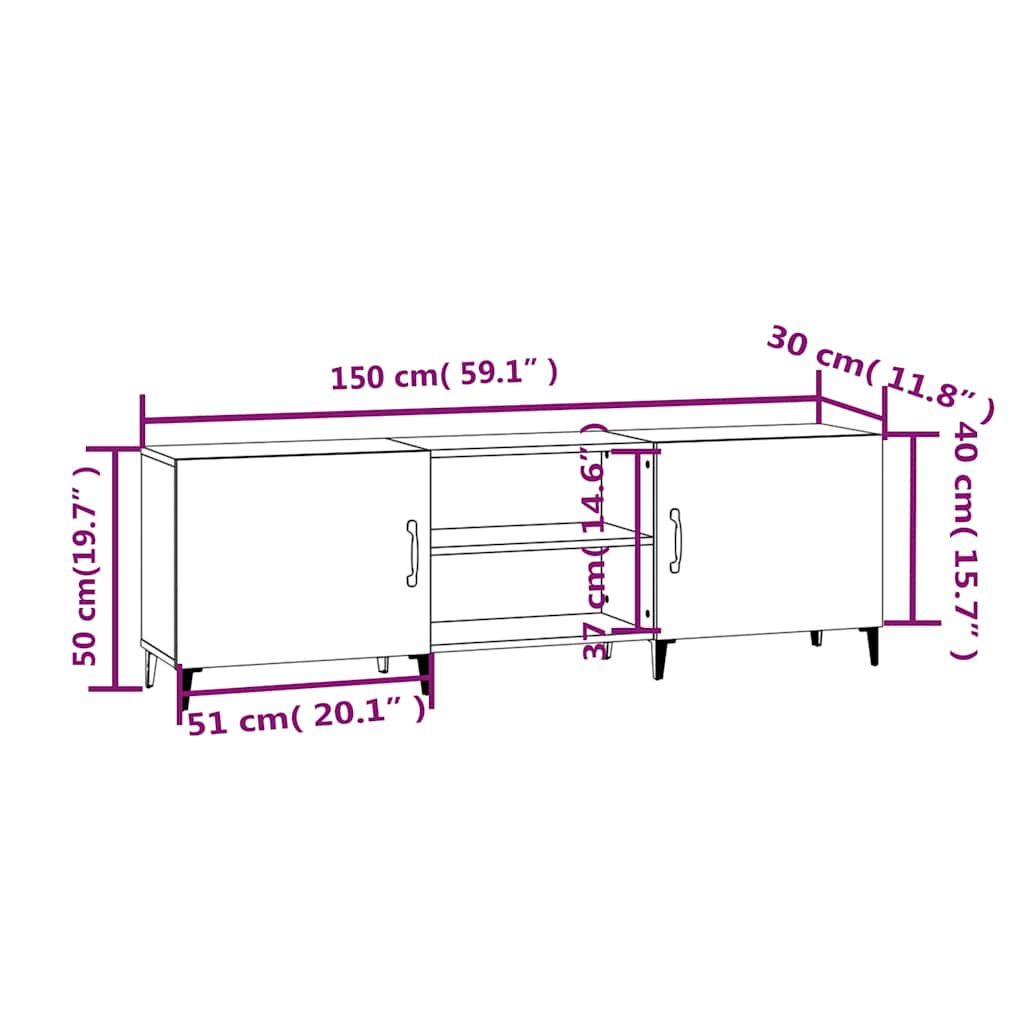 TV Stand Grey Sonoma 150x30x50 cm Engineered Wood