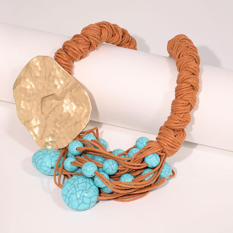 Statement Beads Necklace with Geometry Pendant Starfish Design for Women Girl Trendy Vintage Wedding Party Jewelry