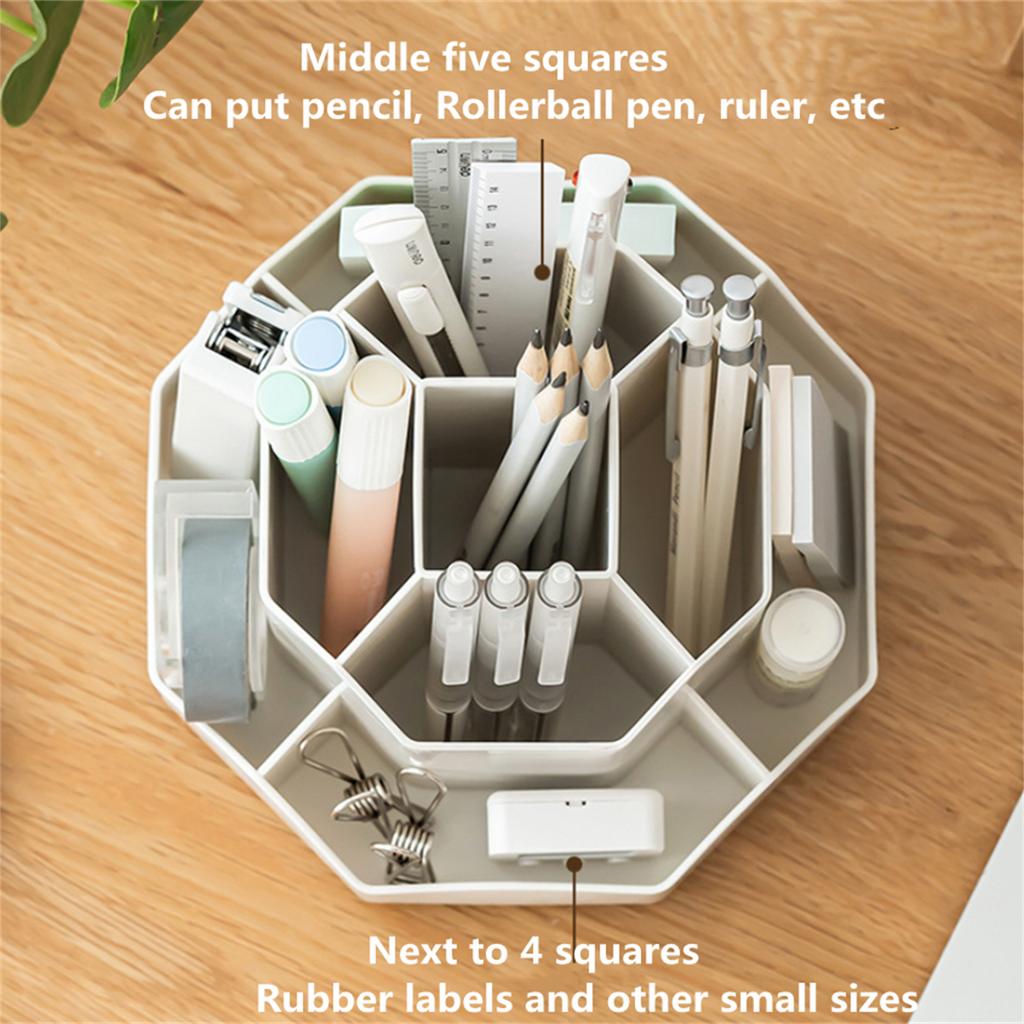 360°Rotatable Pen Holder Large Capacity Makeup Brush Storage Rack Pencil Box Multi-functional Desktop Organizer School Office