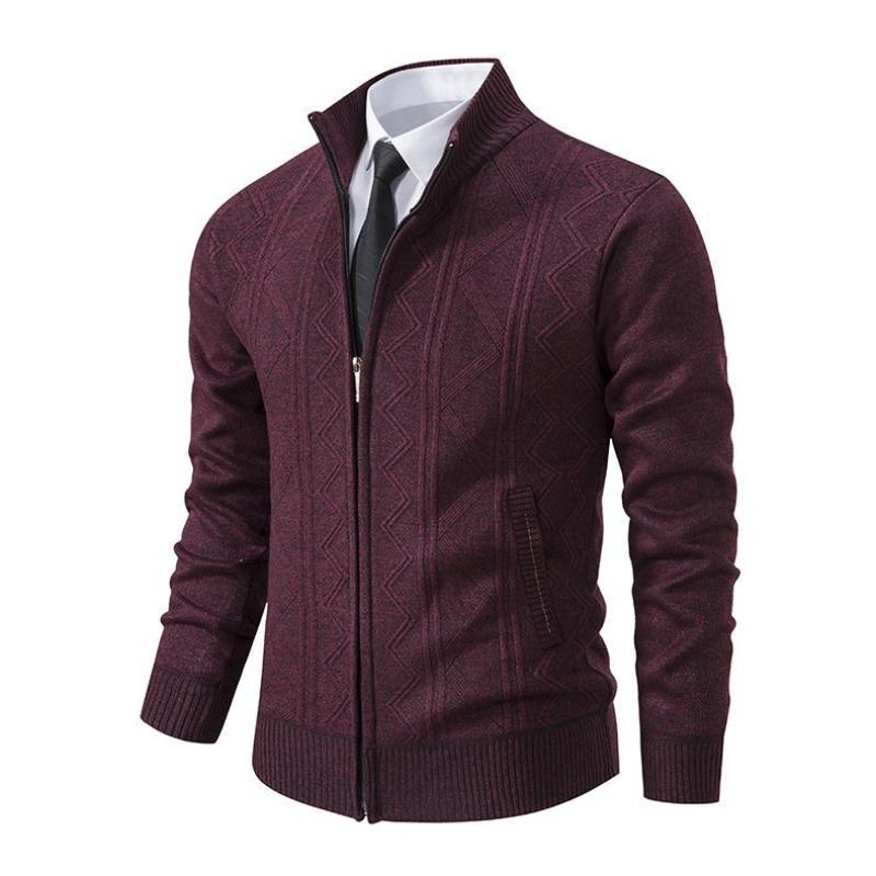 Autumn and winter new men's stand-up collar fleece sweater knitted sweater youth fashion casual cardigan jacket men
