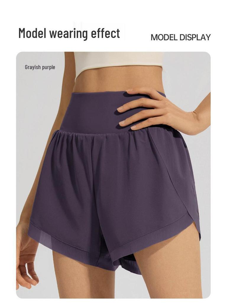 Damskie spodenki do jogi z wysokim stanem, dwuwarstwowe, z podszewką z siateczki - Odporne na prześwity, do biegania i treningu