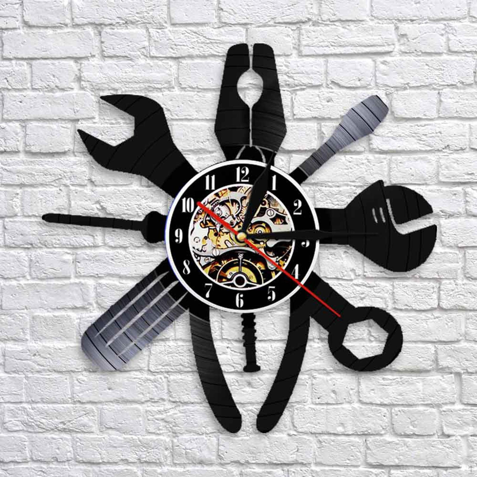 

Hanging Clock Non Ticking Small Automotive Repair Tools Themed Decorative Wall Ornament for