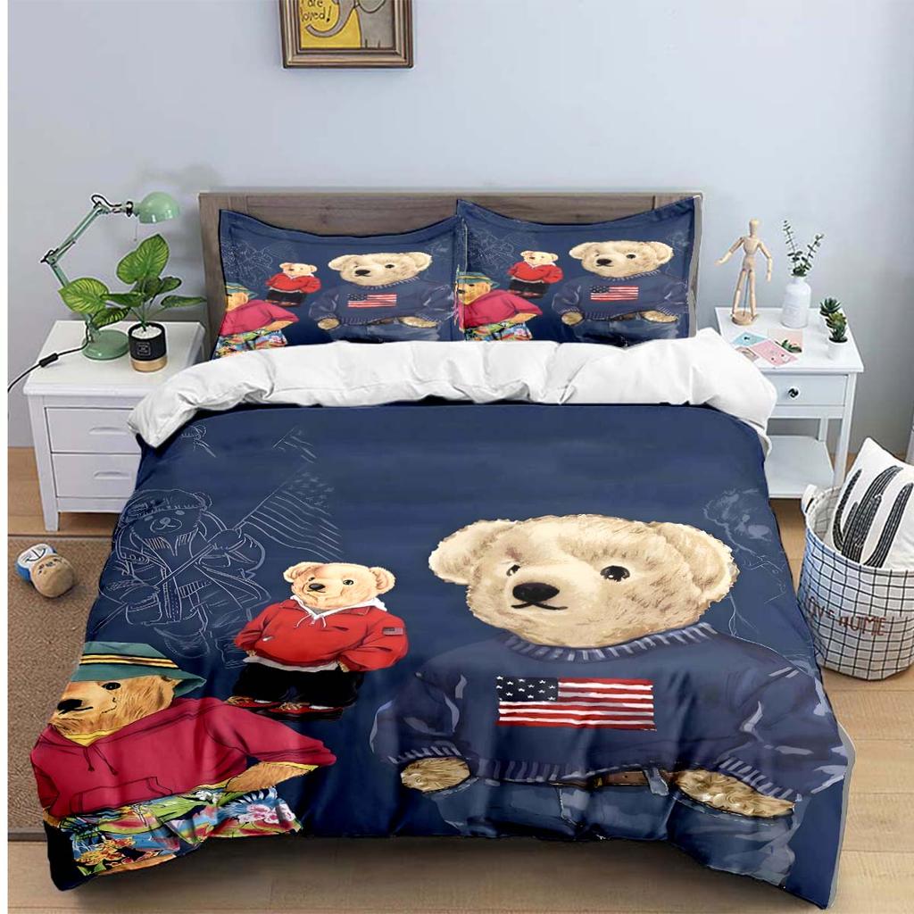 Hot Sale Fashion Bear Bedding Set Single Twin Full King Size Cute Animals Bed Linen Adults Teens Bedroom Luxury Gift