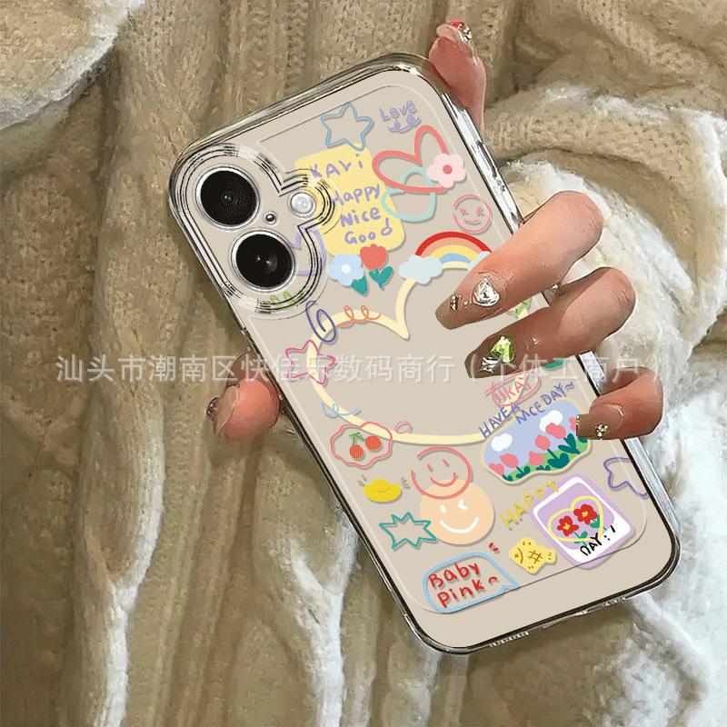 ins wind sweetheart graffiti applies to Apple 15promax mobile phone case iPhone14 transparent 16/17 soft glue 1213