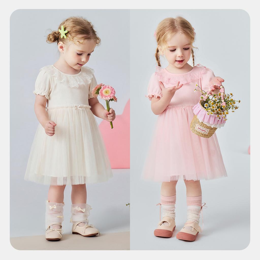 Mini Balabala Girls' Skirt Baby Breathable Cotton Elastic Breathable Mesh Dress Summer 2026 New Style