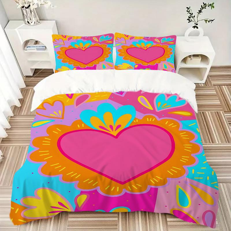 3pcs Heart Print Bedding Set, Ideal for Home Use, Suitable for Bedroom Decor (1*Duvet Cover + 1/2*Pillowcases, No Core) Yy250821205