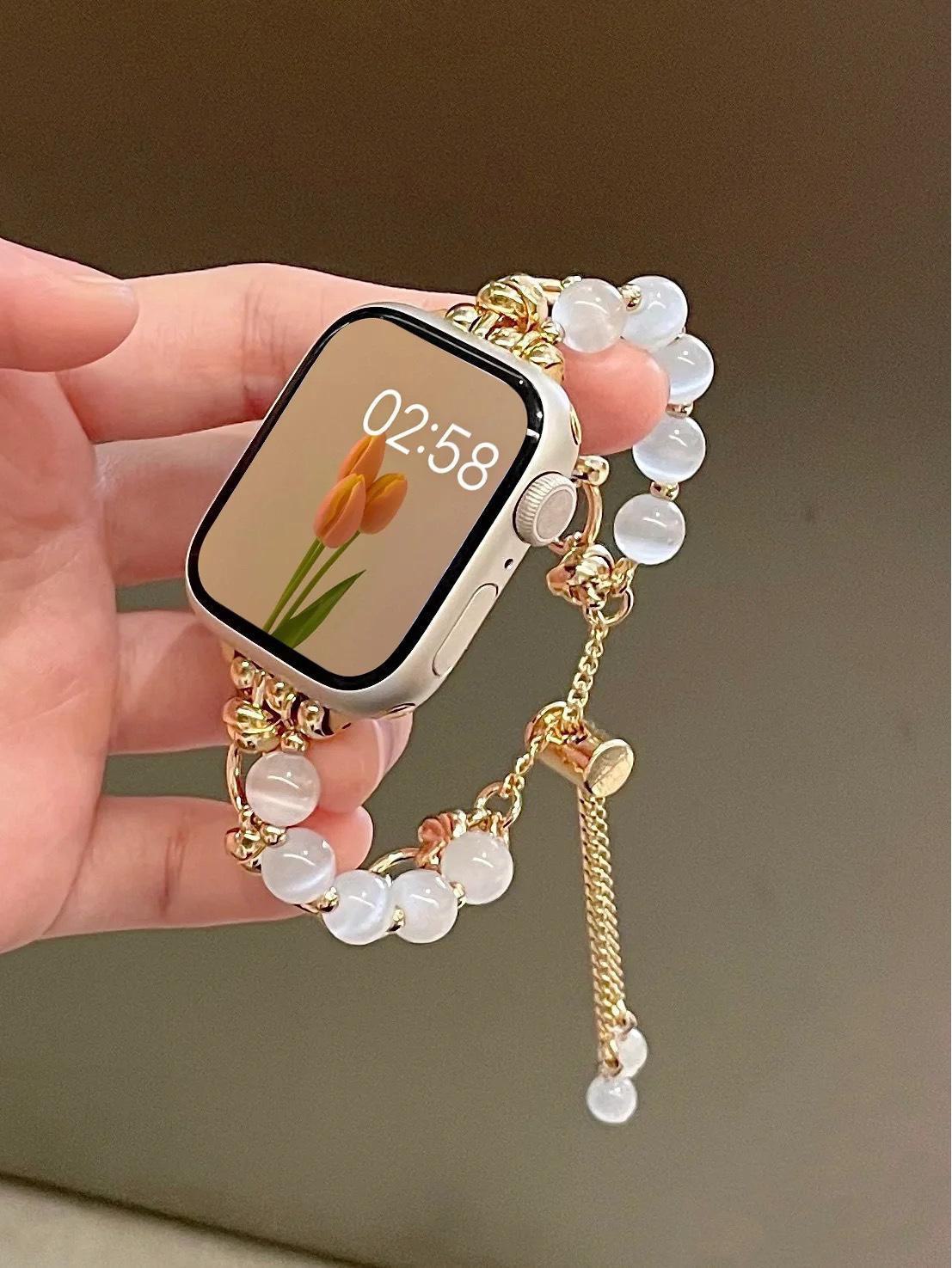 

Металевий ремінець у формі котячого ока для Apple Watch 42mm/44mm/45mm/49mm білий/золотистий