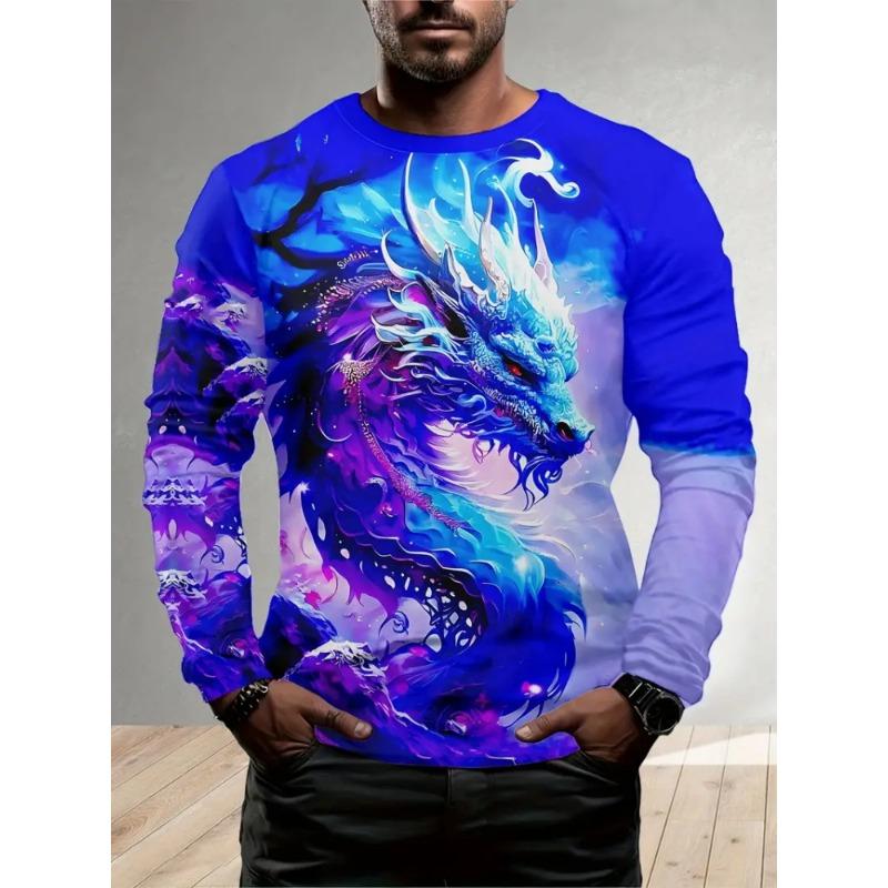 Street Trend Men's Casual Pullover Top Wolf King 3D Printed Men's Loose Long Sleeve T-shirt Simple Casual Men's Long Sleeve