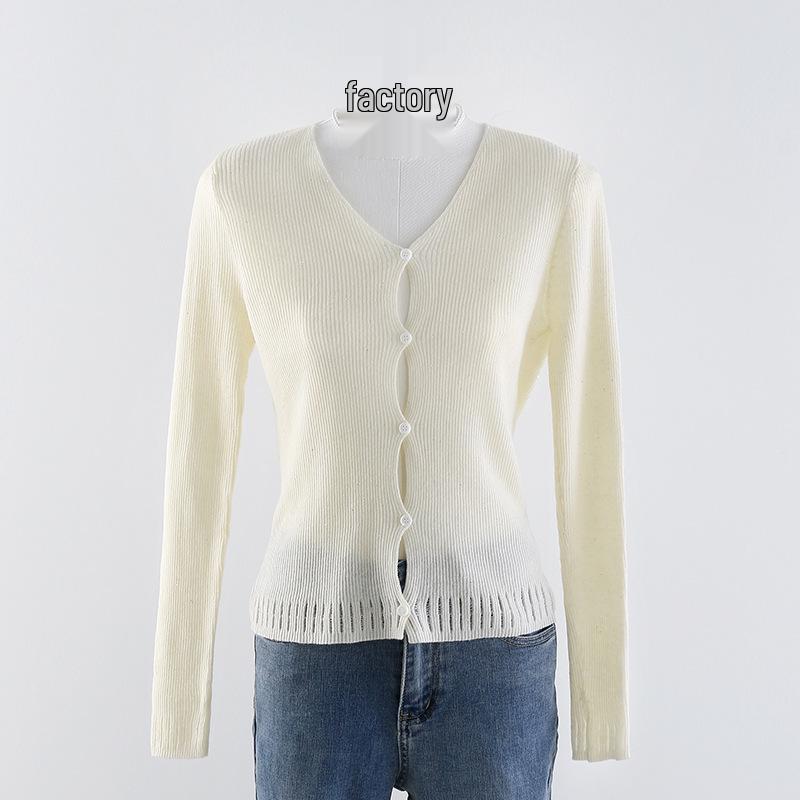 

Korean Style Sequin Wool V-Neck Knitted Cardigan, Women s Hollow Out Long Sleeve Slimming Top One Size абрикосовий