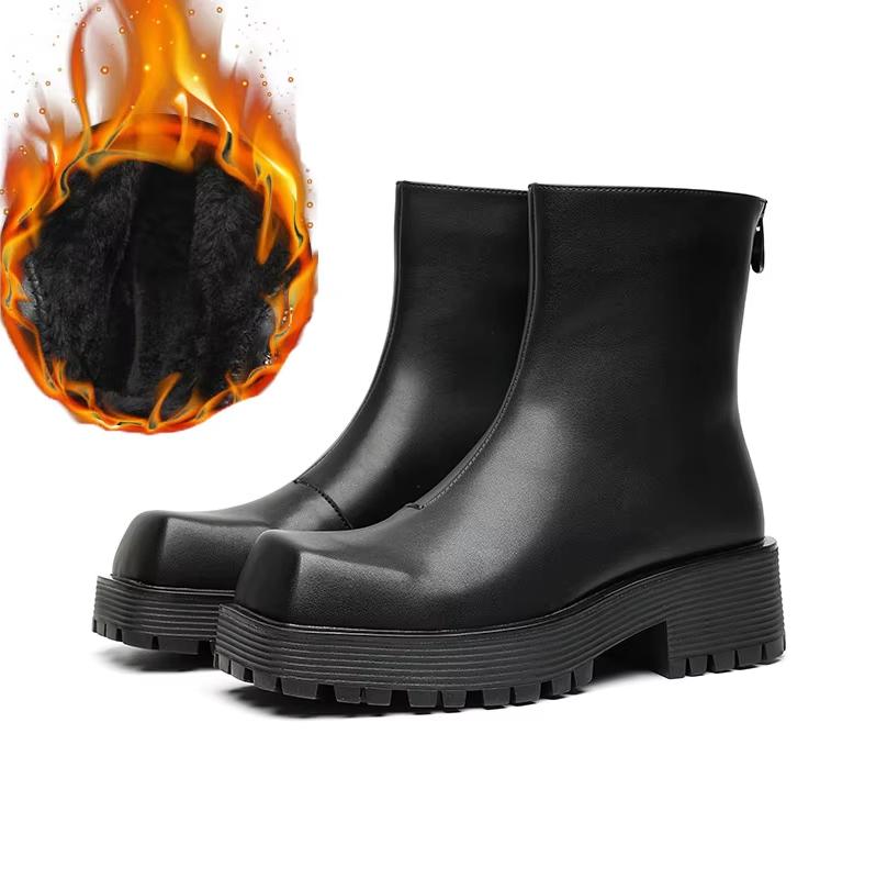 mens fashion high chelsea boots designer square toe shoes cowboy original leather boot platform motorcycle botas zapatos