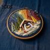 Polyester Embroidery Fabric Nativity DIY Kit, Manger Scene Hand Patterns Christian Needlepoint Craft Kit for Beginners, Religious Home Decoration