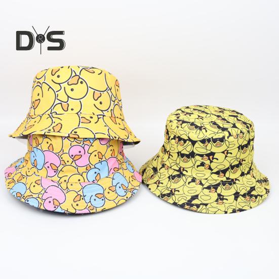 Fisherman Hat Flat Dome Wide Brim Yellow Duck Print Basin Hat Lightweight Breathable Outdoor Sun Hat