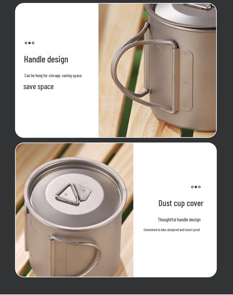 Pure Titanium Double-Layer Camping Mug with Foldable Handle and Lid