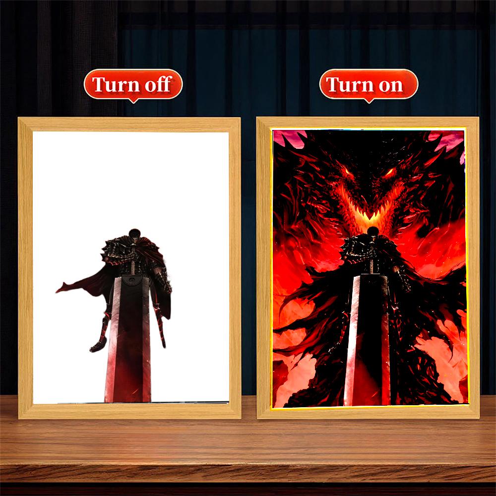 

Аниме Световая картина Фоторамка Берсерк Бехелит Гриффит Экшн-фигурки Лунные лампы Светодиодный ночник Декор для спальни Подарки на день рождения USB Plug