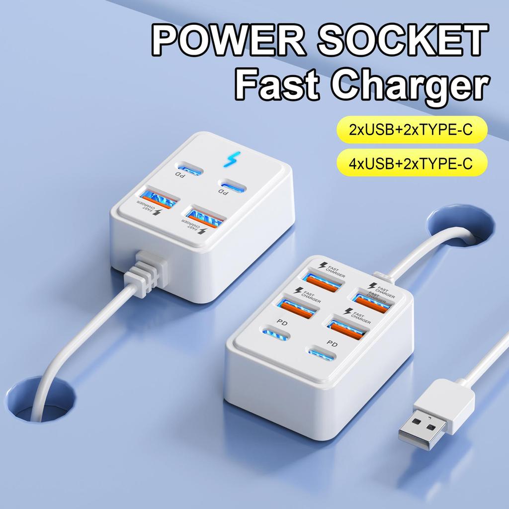 Multi-Port Fast Charging Power Strip with USB & Type-C Ports