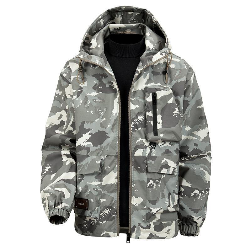 European Size Hooded Tooling Jacket Men's New Loose Casual Camouflage Men's Top Coat