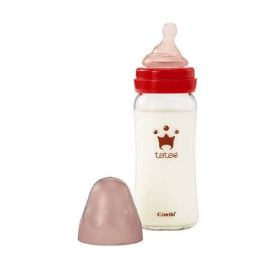Combi Teteo Stillmodell, Babyflasche aus hitzebeständigem Glas, 240 ml, mit mittlerem Sauger (Für 2-3 Monate bis 18 Monate), mit 4-stufiger Durchflussregelung
