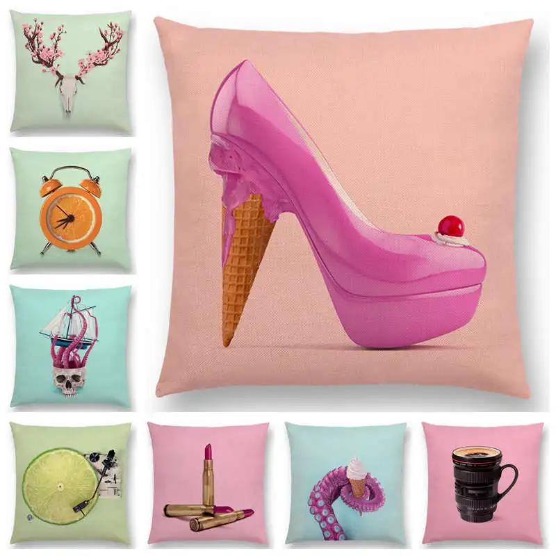 Pink Dream Decor Sofa Throw Pillow Case Colorful Fantasy Sexy Color Party High Heel Lipstick Candy Coffee Smoke Cushion Cover