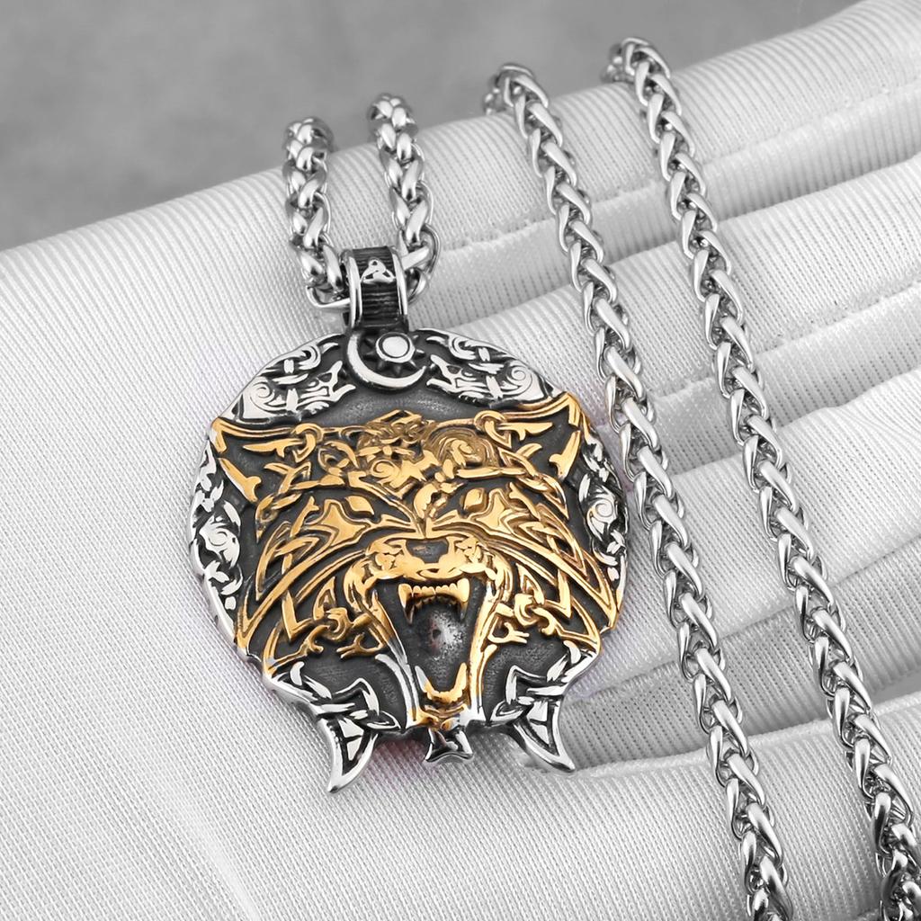 Herren Wikinger Wolf Halskette Edelstahl Mode Hip Hop Odin Amulett Keltischer Anhänger Halskette Vintage Charme Schmuck