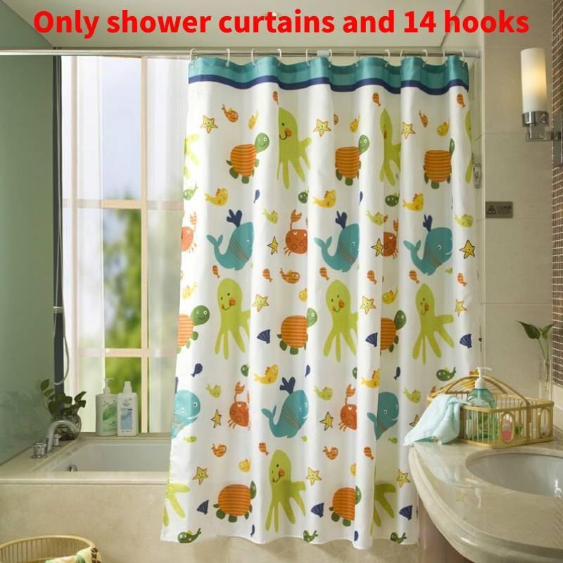 Shower Set Curtain Waterproof Feature No Drill Bathroom Wet Dry Separations Style A