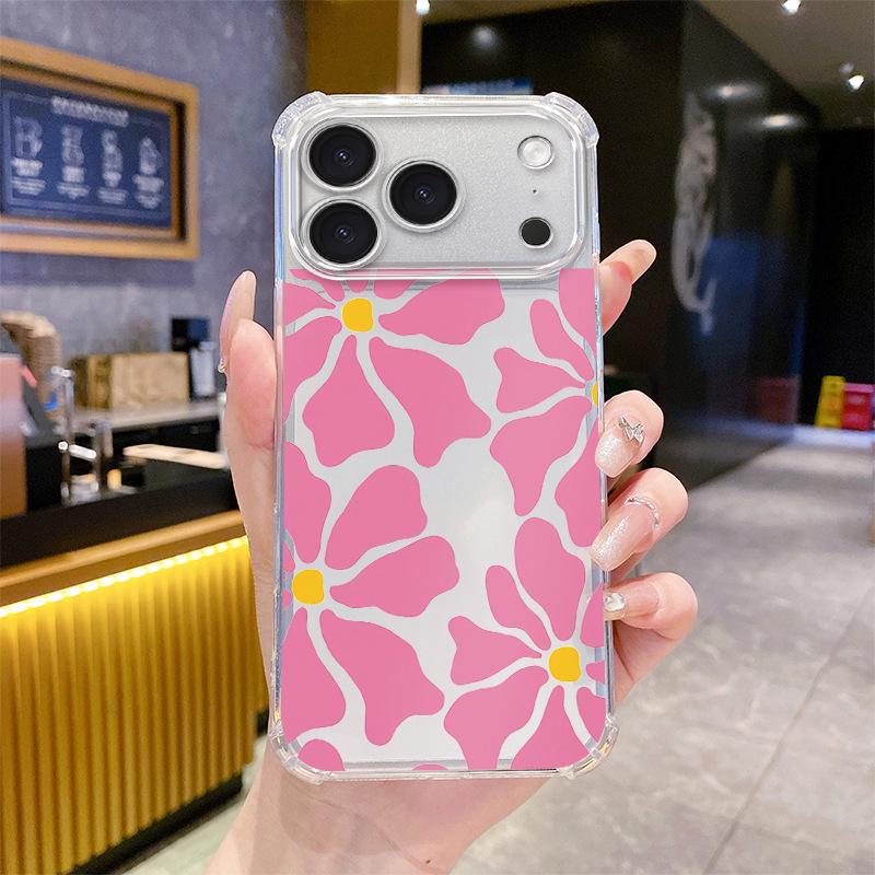 Popular pink flower mobile phone case Apple 16 literary style TPU transparent case iPhone17 soft case wholesale