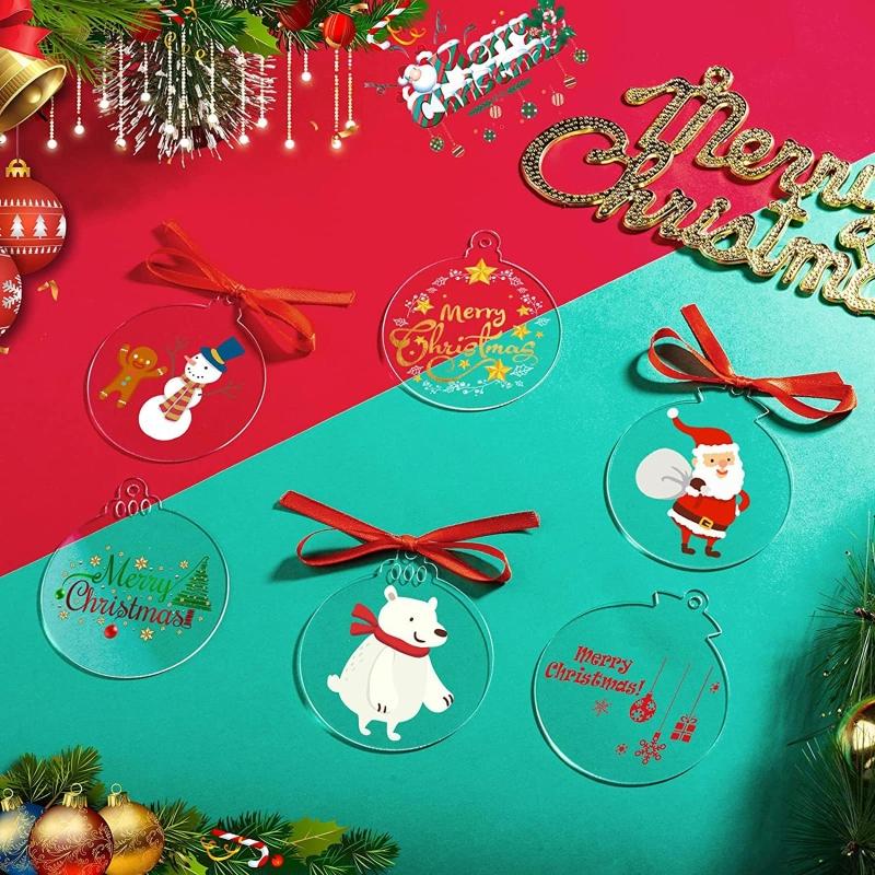 3.5" Clear Acrylic Christmas Ornament,Blank Christmas Bauble Tree Decoration Stocking Name Tag,Holiday Tags,Gift Tag