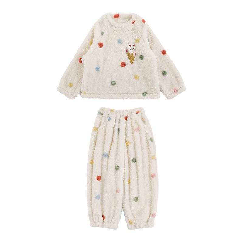Girls' Rainbow Dot Plush Winter Pajama Set