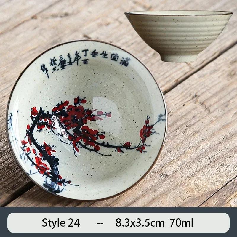 1PCS Chinese Traditional Ceramic Cone Teacup Anti Scaling Handmade Flowers Porcelain Tea Bowl Travel Meditation Cup Tea Set 70ml