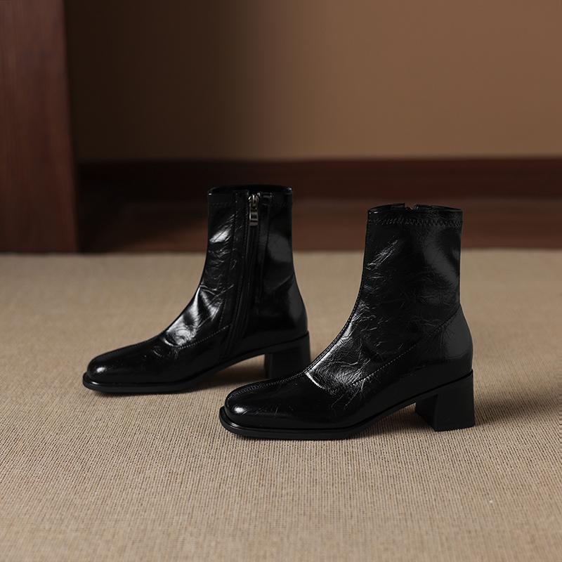 Krazing Pot Microfiber Winter Square Toe Modern Size 33 Boots Basic Size 43 Clothing Thick High Heels Zipper Women Ankle Boots