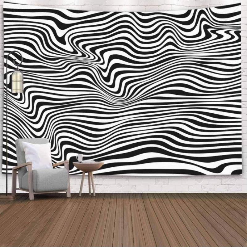 Black White Relief Tunnel Optical Illusion Tapestry 60X50Inches Wall Art Tapestries Hanging For Dorm Room Living Home Decorative