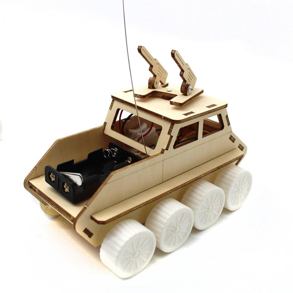 RemoteControl Tank Car Light Wood Finish Cut Wooden Vehicle Kit TurretRotating Top Piece DIY Armored