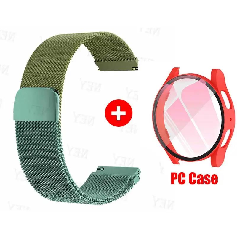 Glass Case+Strap for Samsung Galaxy Watch 7 6 5 4 40mm 44mm Milanese Loop 20MM Band PC Protector Cover Bumper Galaxy Watch 6 5 4