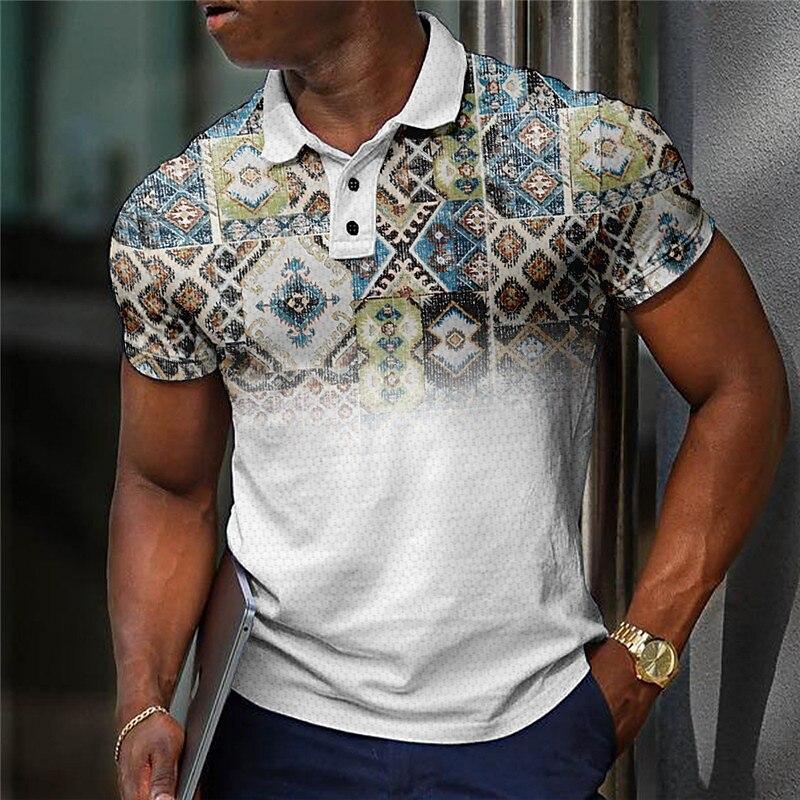 Retro Ethnic Style Pattern 3D Digital Printing Men's Casual Polo Shirt