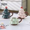 Tazza Ceramica Cacao Caldo con Coperchio Tazza Albero di Natale Coperchio a Stella, 340ml Festiva per le Feste Caffè per Forma Originale e Latte, Manico Curvo Retrò Microonde