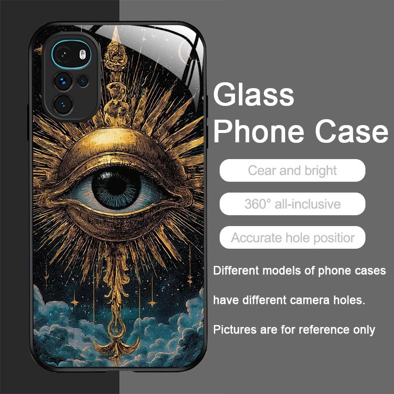 Retro Devil Eye Mysterious Totem Tempered Glass Phone Case for Motorola Moto G85 G84 G75 Edge 50 Fusion 40 Neo 30 Pro Hard Cover