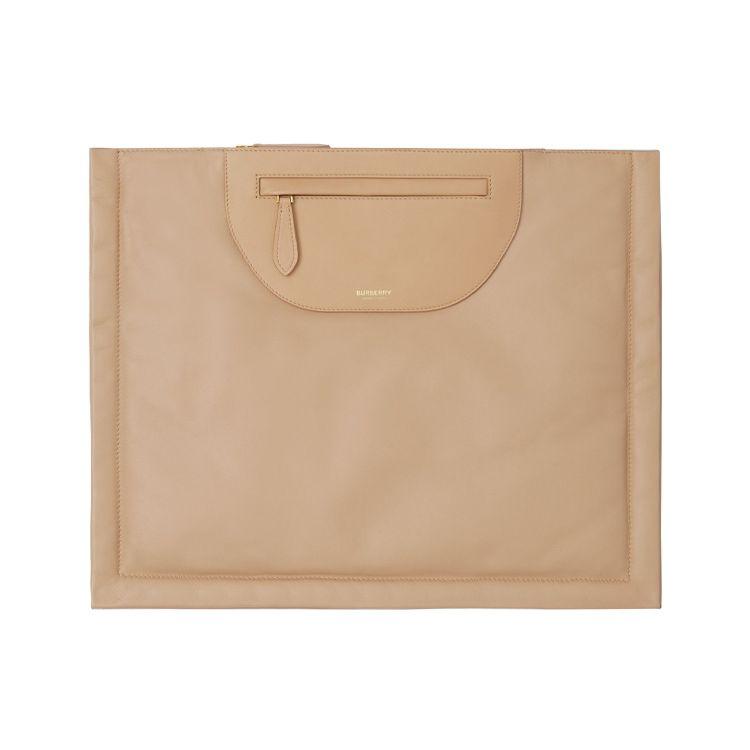 

Burberry Leather Large Tote Bag Beige Genuine Leather Top Handle Handbag with Zipper Pocket for Women Daily Commute Office Travel 80465351 Basic Set (Bag+Dust Bag)