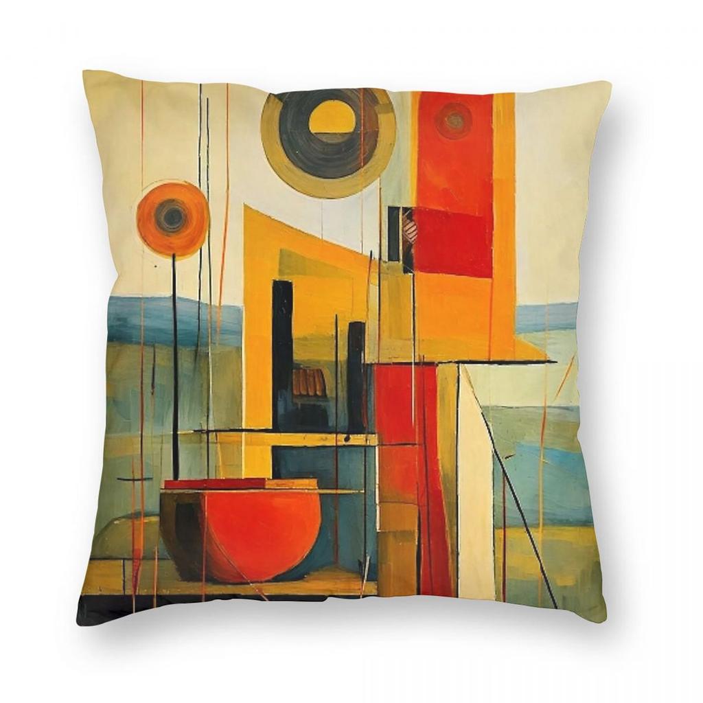 Geometric Retro Earth Tones Square Pillowcase Polyester Linen Velvet Creative Zip Decorative Room Cushion Cover
