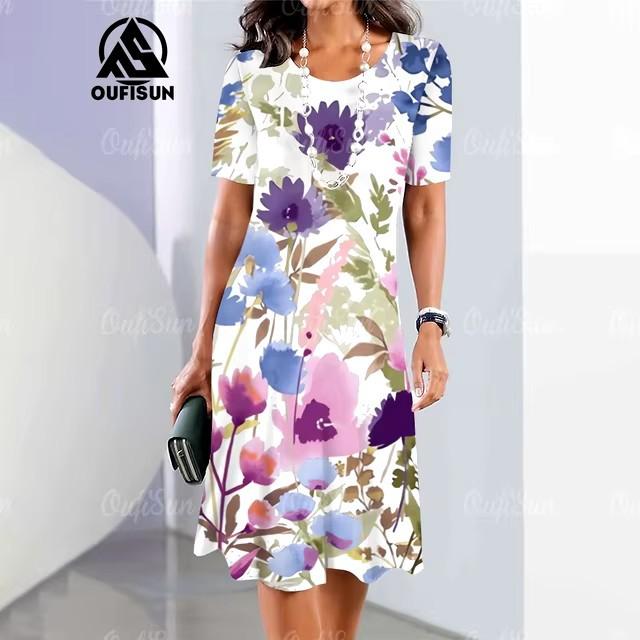 Rochie Midi Elegantă de Damă cu Mânecă Scurtă, Modă, Imprimeu 3D, Mărimi Mari, Îmbrăcăminte de Plajă