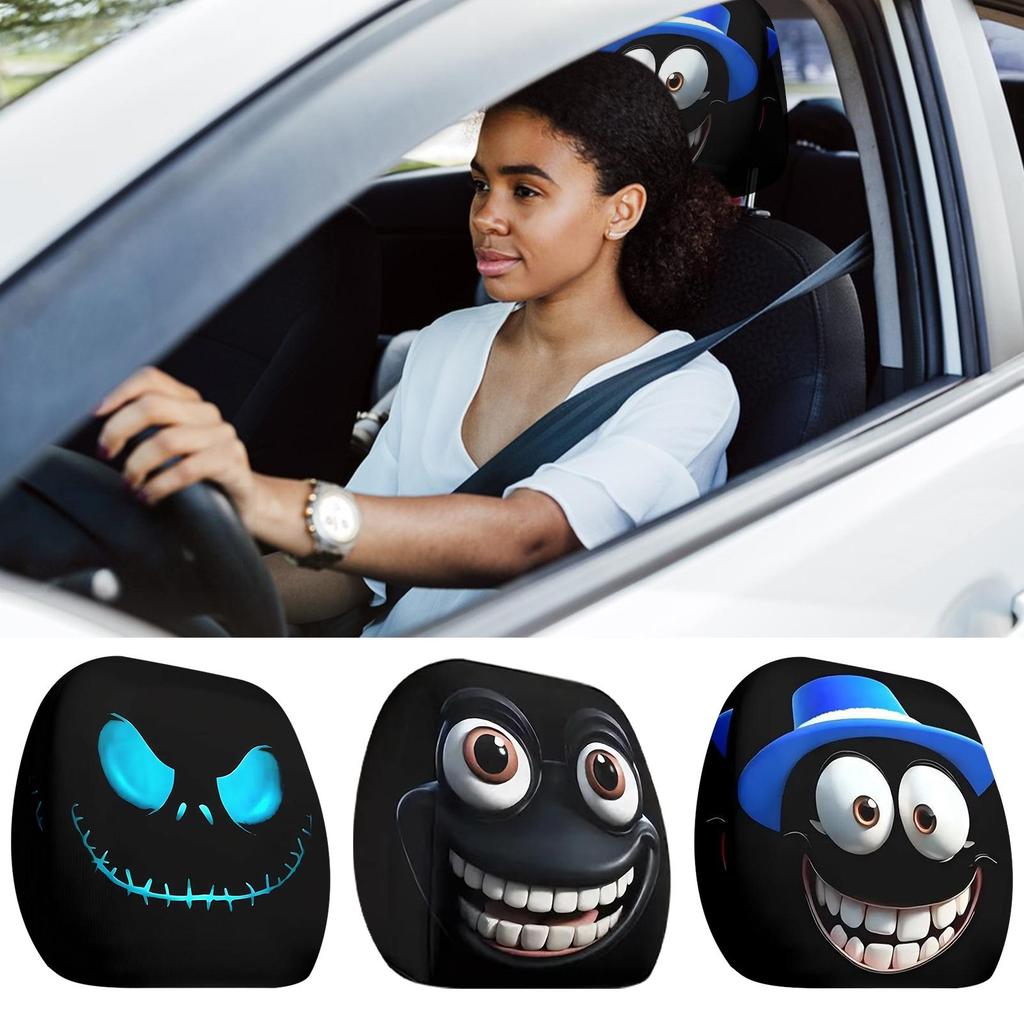 2pcs Halloween Funny Car Headrest Pillowcase Cute Cartoon Eye Car Headrest Seat Protector Anti-Scratch Vehicle Accessories